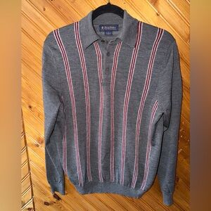 BROOKS BROTHERS merino wool sweater grey & red stripped small